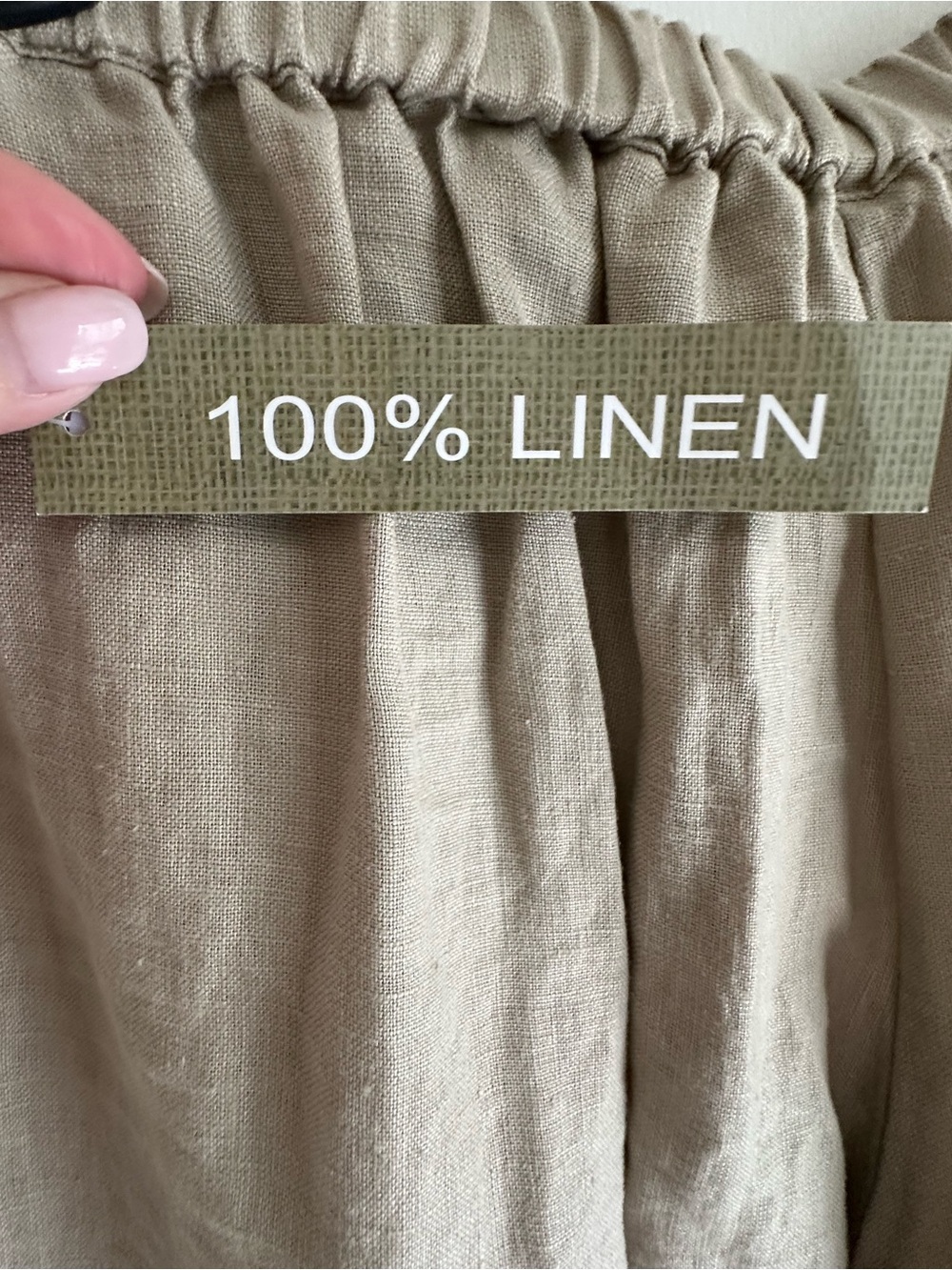 Peck & Peck 100% Linen Pants Women's Medium Beige Pull On Elastic Waist Pockets - Picture 5 of 7